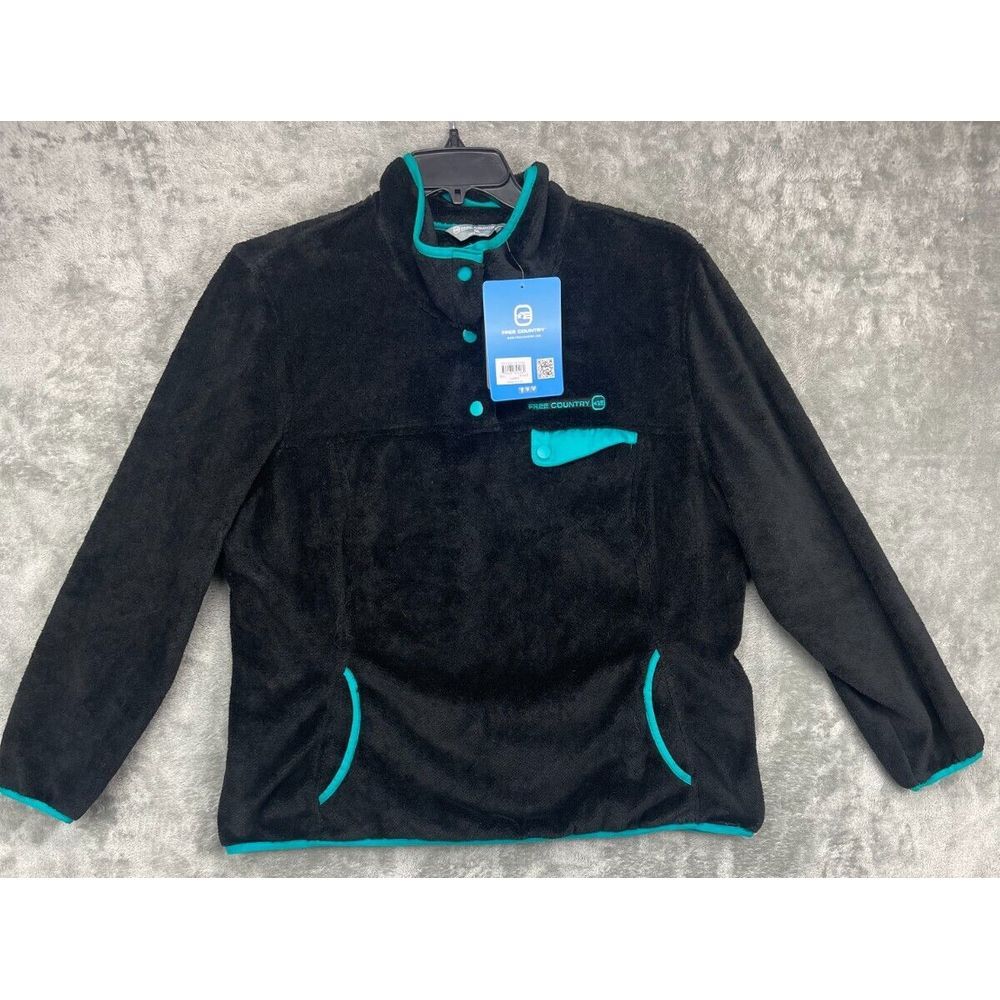 NWT Free Country Womens 1/4 Snap‎ Pullover Jacket Black Fleece XXL 73-L7173S